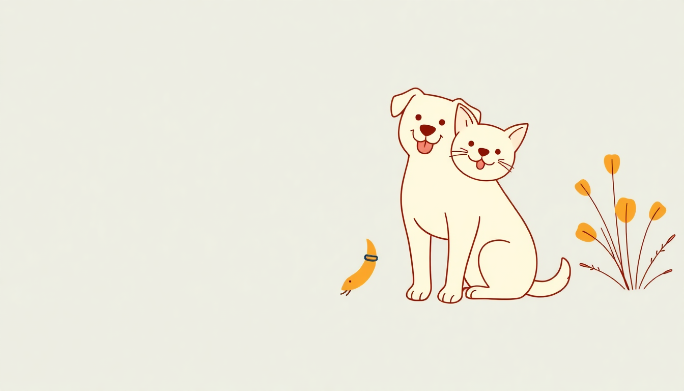 Illustrazione di un cane e un gatto felici, stile CiaoPets